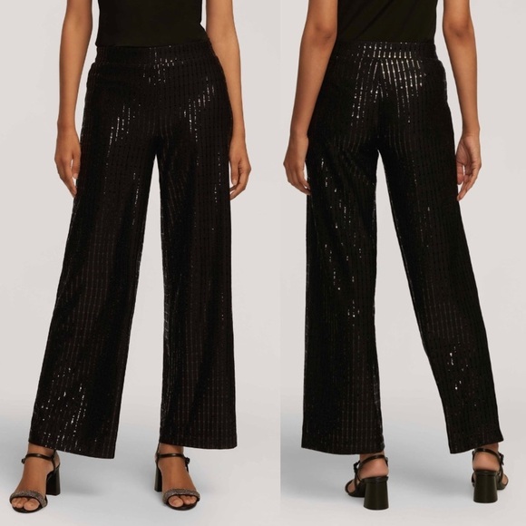 Anne Klein Linear Shine sparkly Pull On Wide Leg Pant plus size 2X XXL black - Picture 1 of 7